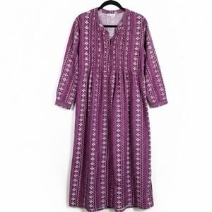 Y2K Vintage LA Cera House Dress Boho Folk Print Long Sleeve Cotton Size L